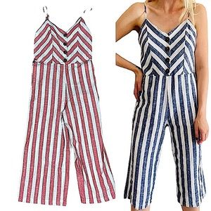 KENSIE: NWT Red & White Stripe Cropped Jumpsuit - Size Medium
